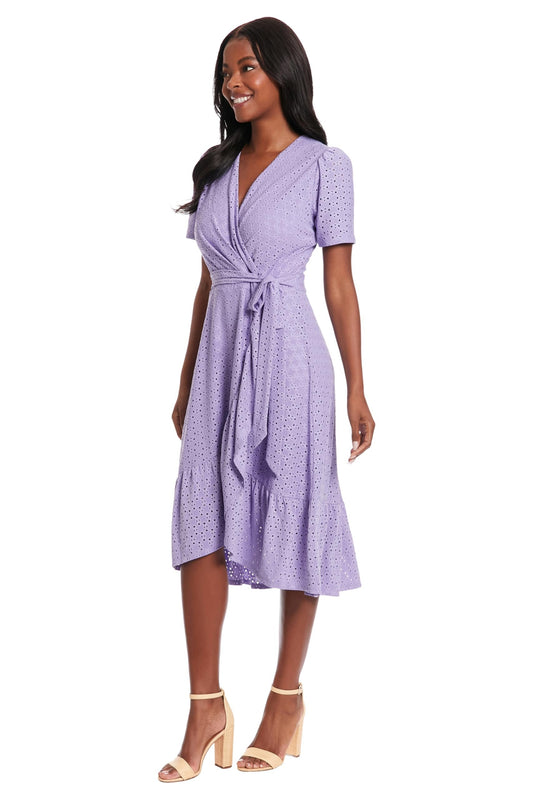 London Times Women's Short Sleeve Ruffle Wrap Dress