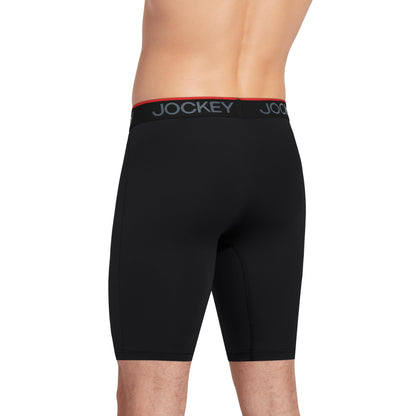 Jockey Men's Underwear Chafe Proof Pouch Microfiber 8.5" Long Leg Boxer Brief - 3 Pack, Black Night, L