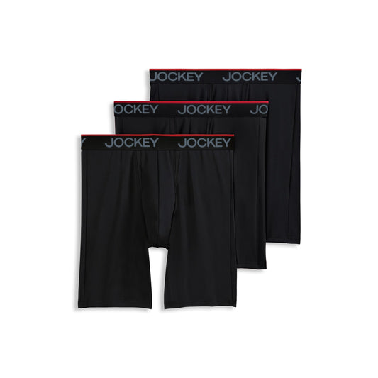 Jockey Men's Underwear Chafe Proof Pouch Microfiber 8.5" Long Leg Boxer Brief - 3 Pack, Black Night, M