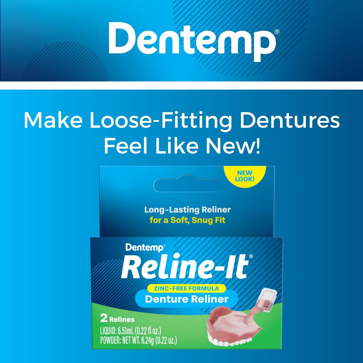 Dentemp Denture Reline Kit - Advanced Formula Reline It Denture Reliner Denture Kit to Refit and Tighten Dentures for Both Upper & Lower Denture