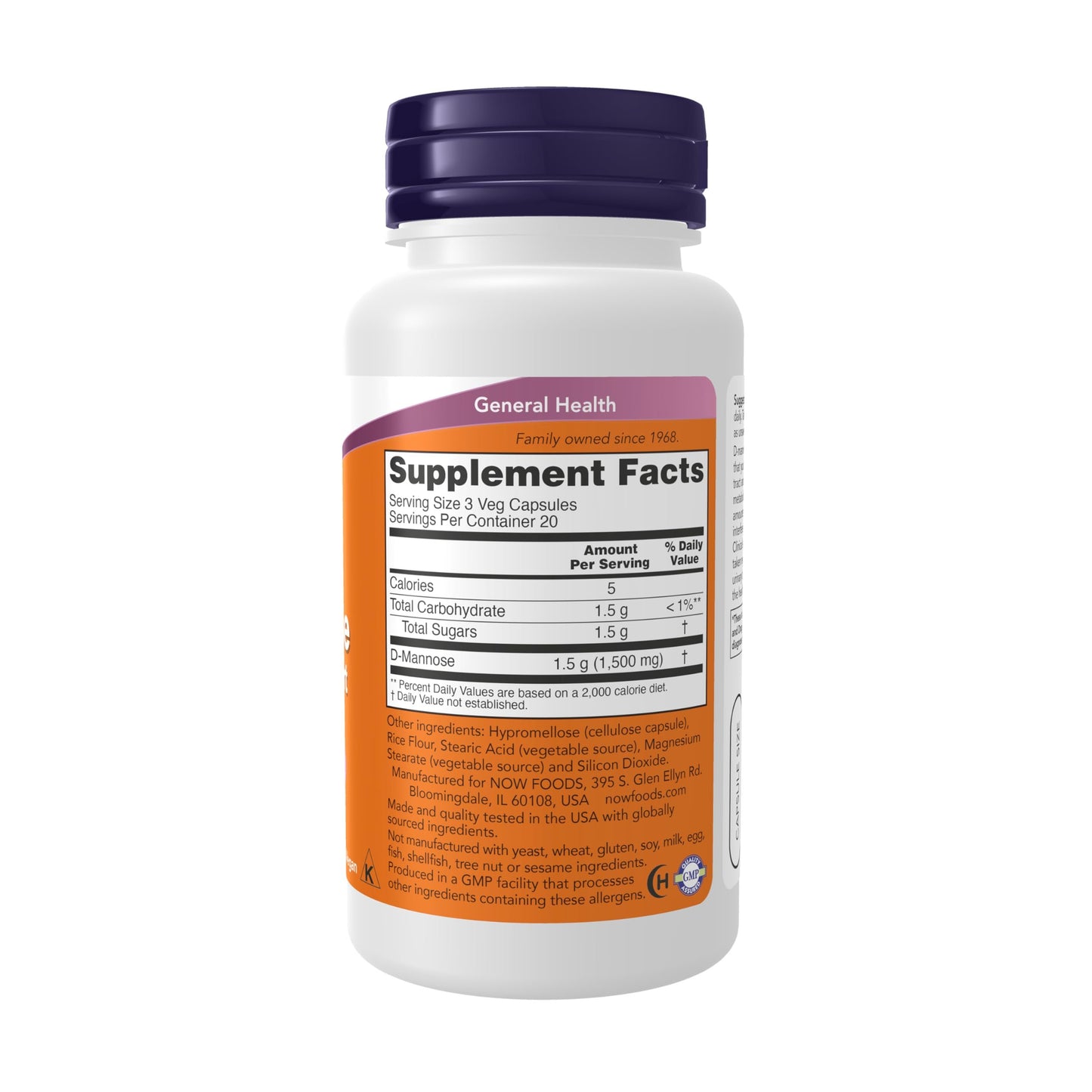 NOW Foods Supplements, D-Mannose 500 mg, Non-GMO Project Verified, Healthy Urinary Tract*, 60 Veg Capsules