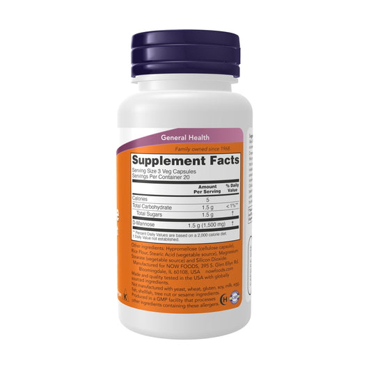 NOW Foods Supplements, D-Mannose 500 mg, Non-GMO Project Verified, Healthy Urinary Tract*, 60 Veg Capsules