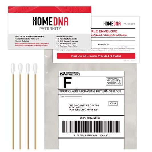 HOMEDNA Paternity Analysis + Report. Accredited + certified lab. America's no. 1 brand paternity test. Simple cheek swab. 1Kit