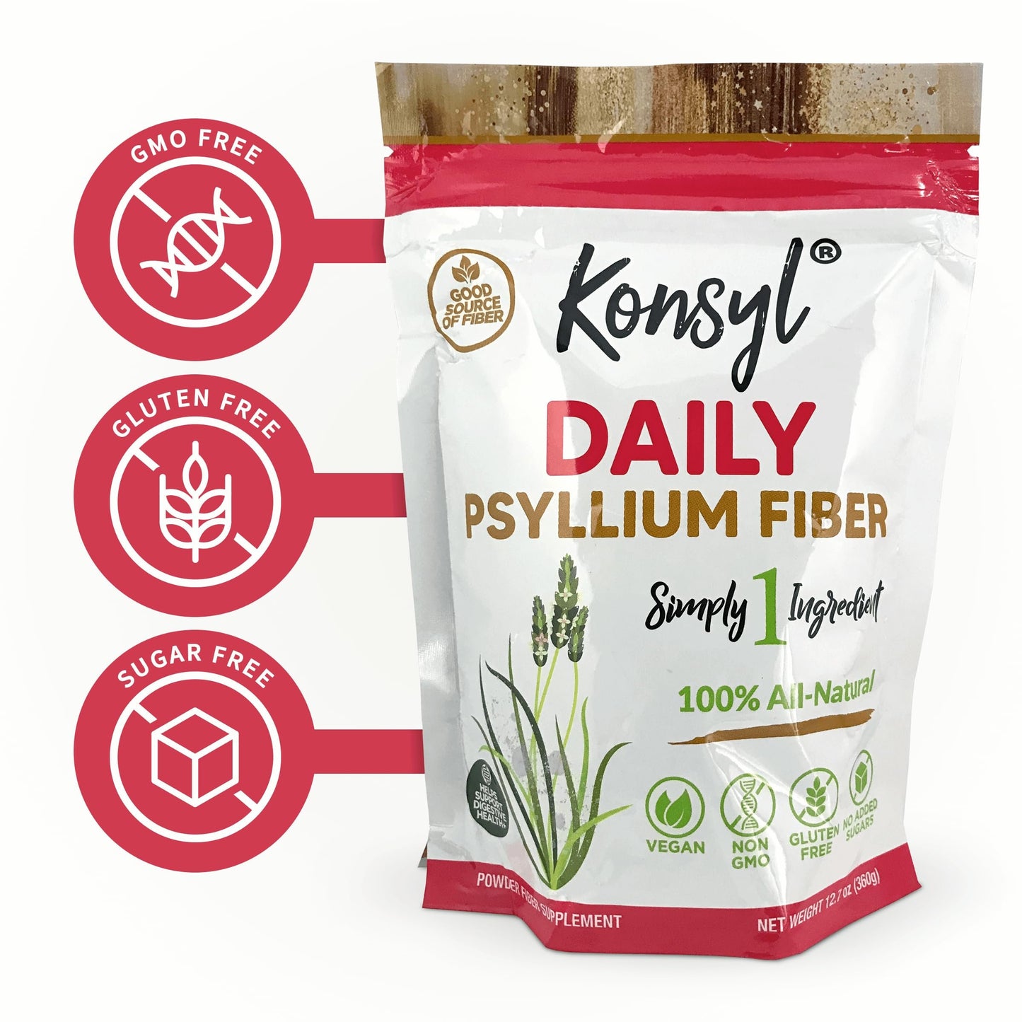 Konsyl Daily Psyllium Fiber 360g / 12.7oz - Non-GMO, Vegan, Keto-Friendly, Fiber Supplement Powder - Supports Digestive Health