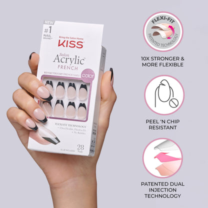 KISS Salon Acrylic French, Press-On Nails, Nail glue included
