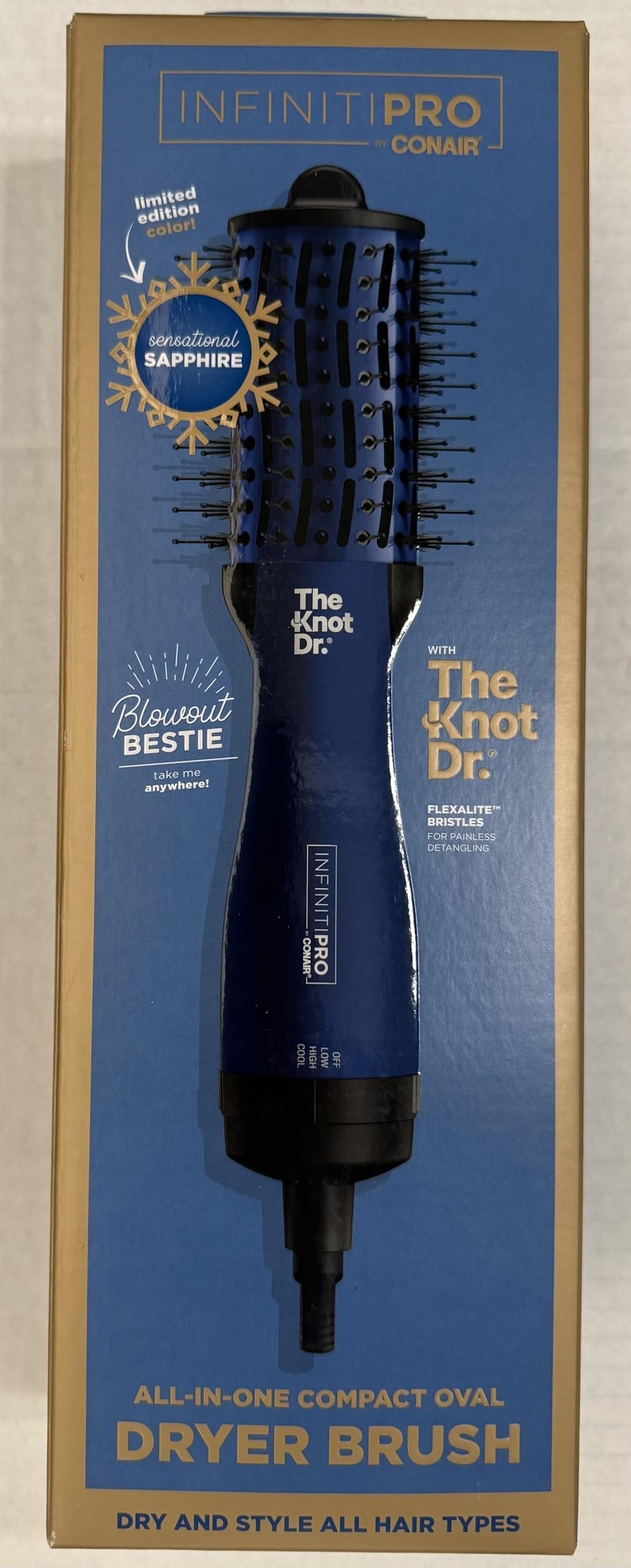 Infiniti Pro by Conair The Knot Dr All-in-One Compact Oval Hair Dryer Brush, Sapphire, 700 Watts