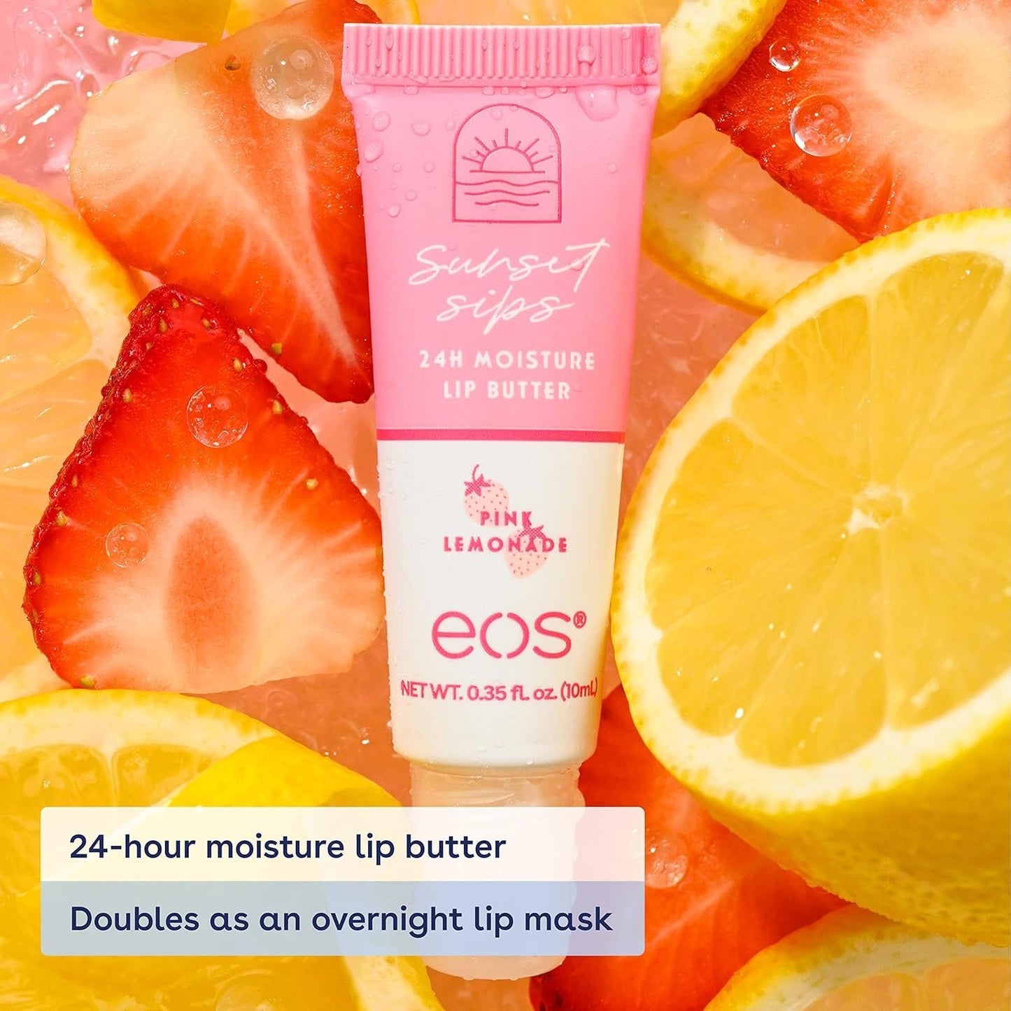 eos Sunset Sips Lip Butter Tube- Pink Lemonade, 24-Hour Moisture, Overnight Lip Mask, Lip Care Products, 0.35 fl oz, (Pack of 2)