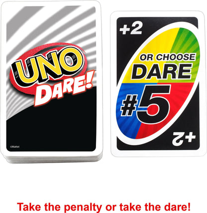 Mattel Games UNO Dare Card Game for Families & Parties Featuring Challenging & Silly Dares from 3 Different Categories
