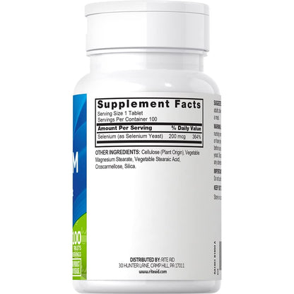 Rite Aid Selenium Tablets 200 mcg, 100 Count, Natural Mineral and Antioxidant, Essential Support for The Body