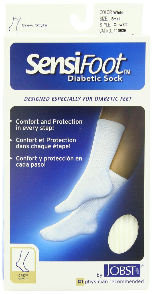 JOBST SensiFOOT Crew Diabetic Socks, 8-15mmHg, Small, White, 1/Pair, JOB110836