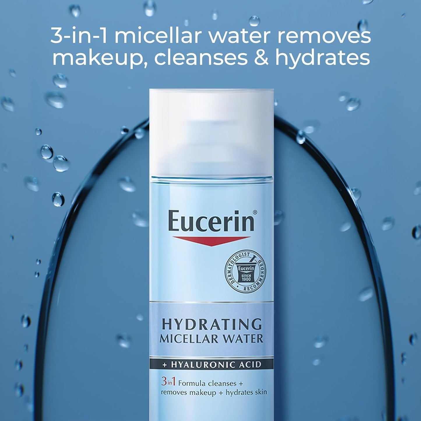 Eucerin Hydrating 3-in-1 Micellar Water, Formulated with Hyaluronic Acid, 6.8 Fl Oz Bottle