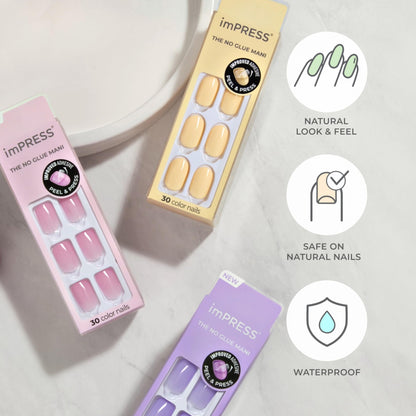 KISS imPRESS Color Press-On Nails Polish-Free Manicure Set, ‘Frosting’, 30 Chip-Proof, Smudge-Proof Fake Nails