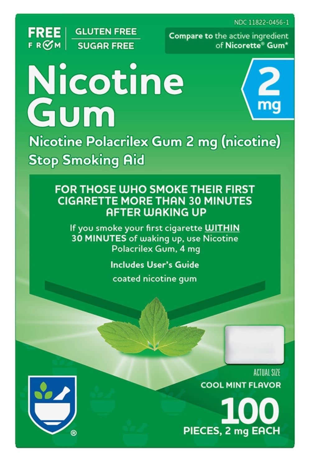 Rite Aid Nicotine Gum, Cool Mint Flavor, 2 mg - 100 Count | Quit Smoking Aid | Nicotine Replacement Gum | Stop Smoking Aids That Work | Chewing Gum to Help You Quit Smoking | Coated Nicotine Gum