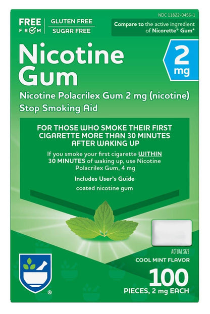 Rite Aid Nicotine Gum, Cool Mint Flavor, 2 mg - 100 Count | Quit Smoking Aid | Nicotine Replacement Gum | Stop Smoking Aids That Work | Chewing Gum to Help You Quit Smoking | Coated Nicotine Gum