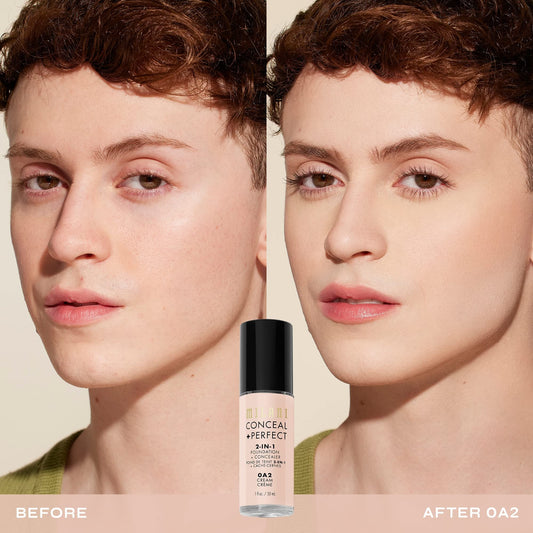 Milani Conceal + Perfect 2-in-1 Foundation + Concealer for a Flawless Complexion, Under Eye Corrector, Cover Redness and Imperfections, Waterproof and Sweatproof