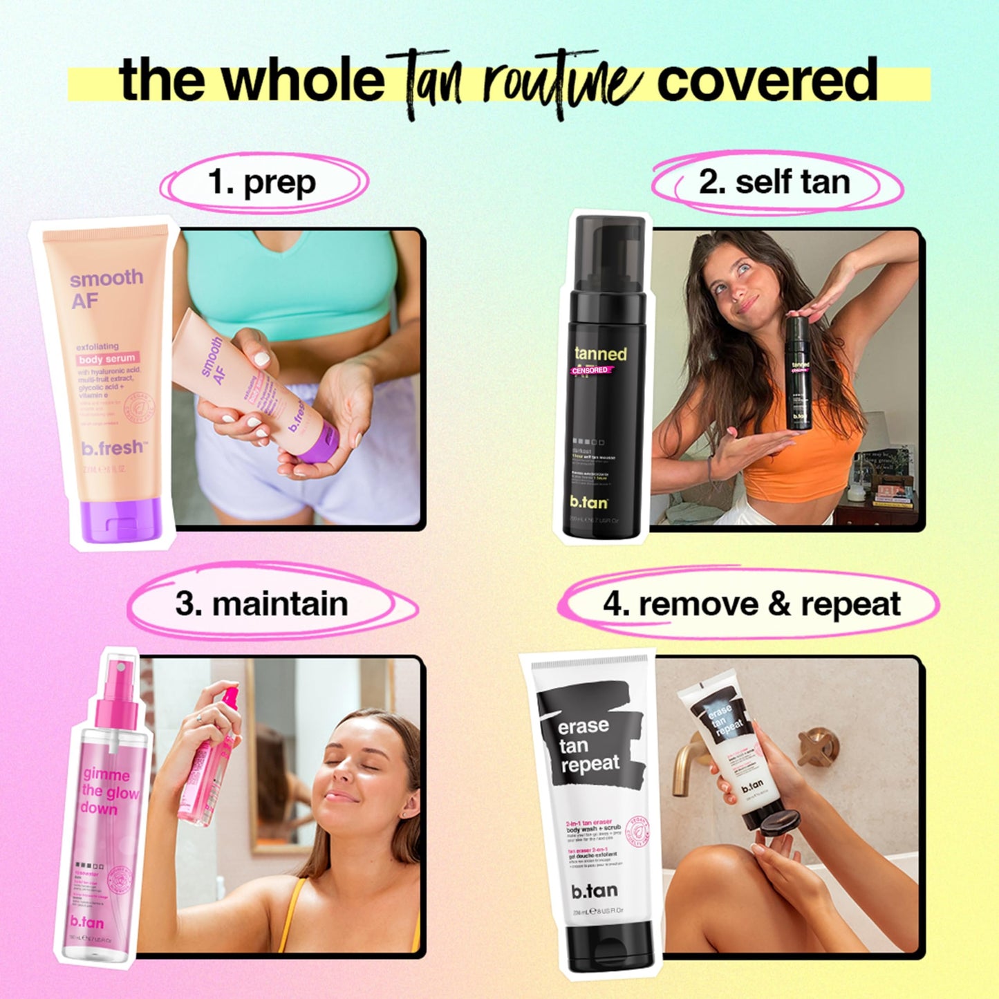 b.tan Self Tanner Singles | Fast, 1 Hour Sunless Tanner Mousse, No Fake Tan Smell, No Added Nasties, Vegan & Cruelty Free
