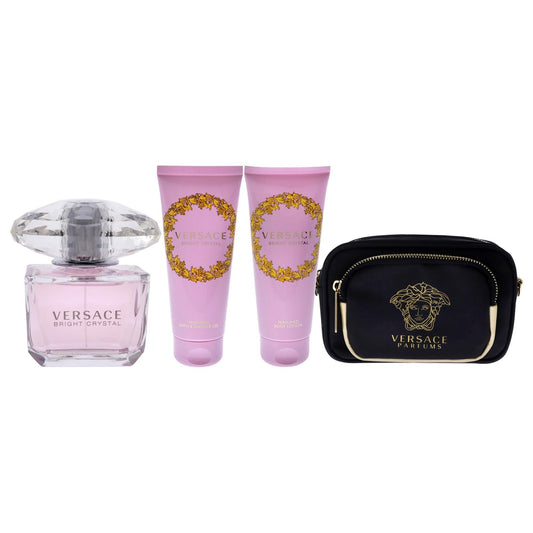 Versace Bright Crystal Women 3oz EDT Spray, 3.4oz Shower Gel, 3.4oz Body Lotion, Bag 4 Pc Gift Set