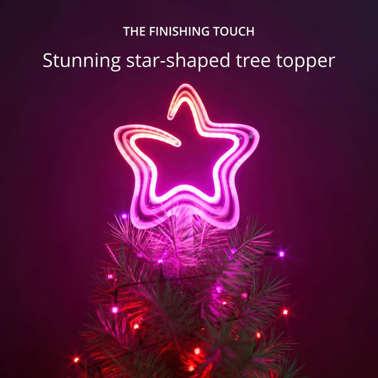Twinkly Tree Topper, Bright Christmas Tree Topper, Star Topper with 76 Mappable RGB LEDs, USB Type C, Smart Multicolor LED Lights, Compatible with Alexa and Google Home, App Mapping