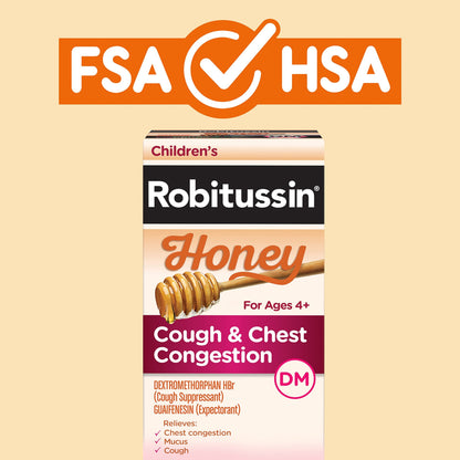 Children's Robitussin Honey Cough and Chest Congestion DM, Children's Cough Medicine Made with Real Honey for Flavor - 4 Fl Oz x 3