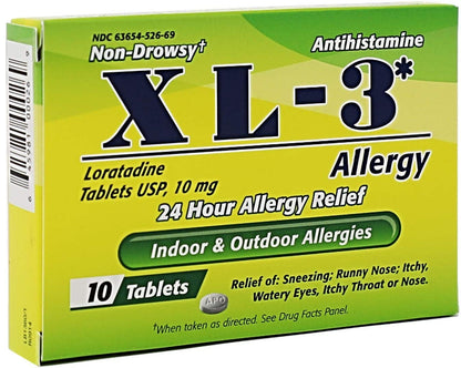 XL-3 Allergy Medicine | 24 Hour Relief from Seasonal Allergies, Non-Drowsy Allergy Medicine Relief from Sneezing, Runny Nose, or Itchy Eyes, Nose, and Throat; 10 Tablets
