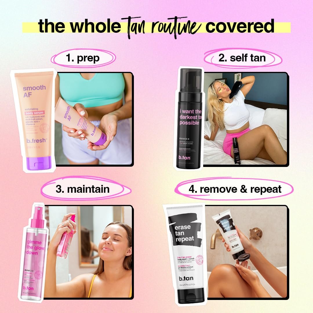 b.tan Self Tanner Singles | Fast, 1 Hour Sunless Tanner Mousse, No Fake Tan Smell, No Added Nasties, Vegan & Cruelty Free
