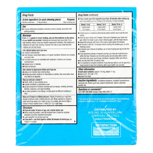 Rite Aid Nicotine Gum, Original Flavor, 2 mg - 110 Count | Quit Smoking Aid | Nicotine Replacement Gum | Stop Smoking Aids That Work | Chewing Gum to Help You Quit Smoking | Nicotine Gum