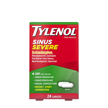 Tylenol Sinus Severe Daytime Caplets with Acetaminophen, Guaifenesin & Phenylephrine HCl, 24 ct