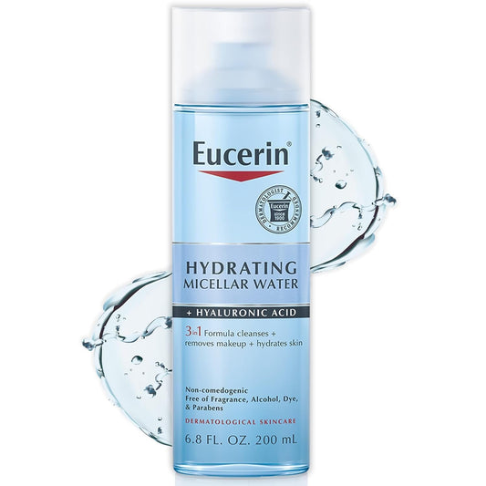 Eucerin Hydrating 3-in-1 Micellar Water, Formulated with Hyaluronic Acid, 6.8 Fl Oz Bottle
