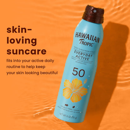 Hawaiian Tropic Everyday Active Clear Spray Sunscreen SPF 50, 6oz | Hawaiian Tropic Sunscreen SPF 50, Sunblock, Oxybenzone Free Sunscreen, Spray On Sunscreen, Body Sunscreen Spray, 6oz