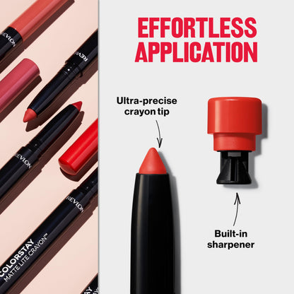 REVLON ColorStay Matte Lite Crayon Lipstick with Built-in Sharpener, Smudge