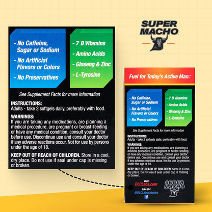 Super Macho, High Potency B Vitamins and Amino Acids, Fuel for Today's Active Men, No Caffeine, No Sugar, Dietary Supplement, Made in USA,50 Softgels