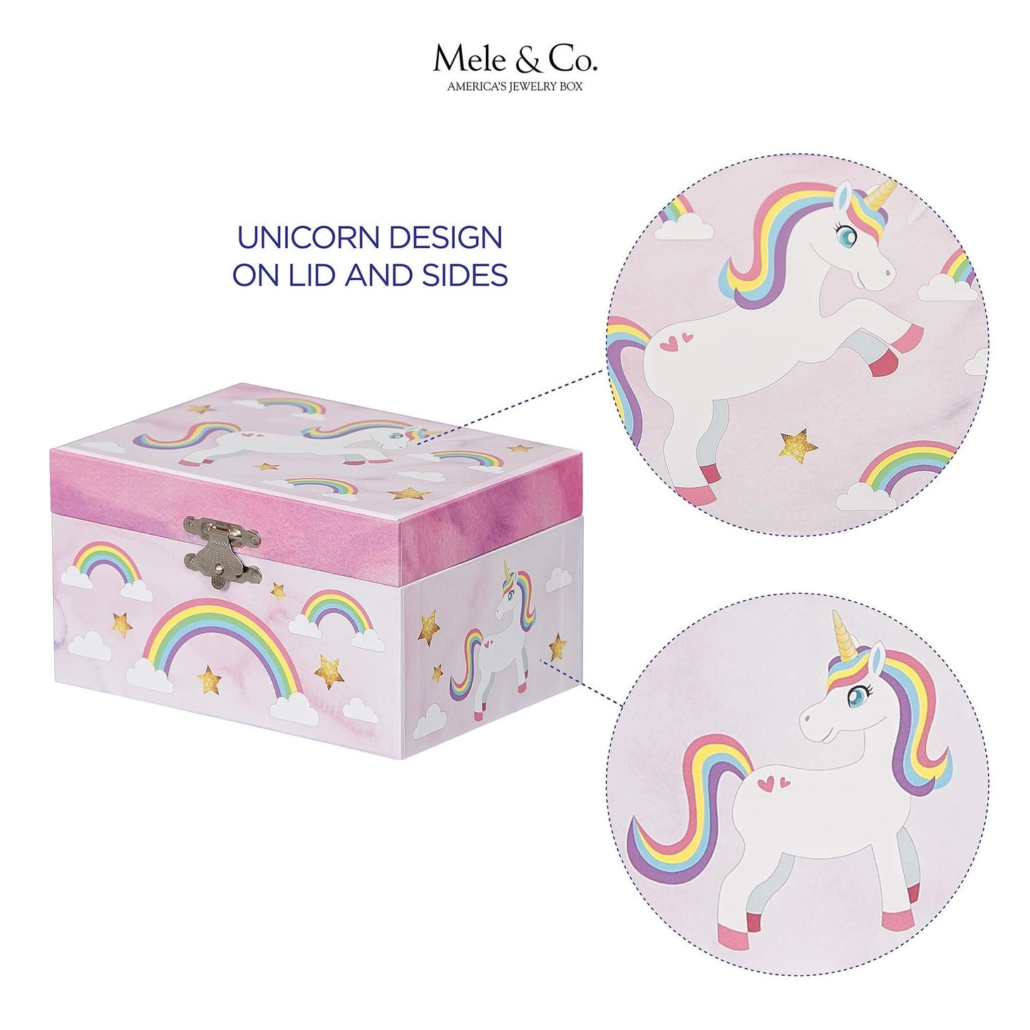 Mele & Co. Since 1912 Skylar Original Twirling Unicorn Rainbow Ballerina Dancer Pink Painted Musical First Jewelry Box for Girls