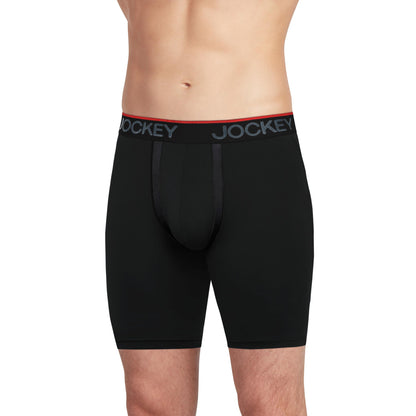 Jockey Men's Underwear Chafe Proof Pouch Microfiber 8.5" Long Leg Boxer Brief - 3 Pack, Black Night, XL